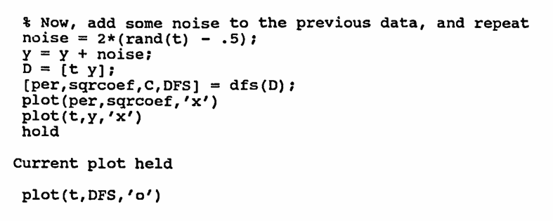 MATLAB example: periodogram and DFS for a noisy data set