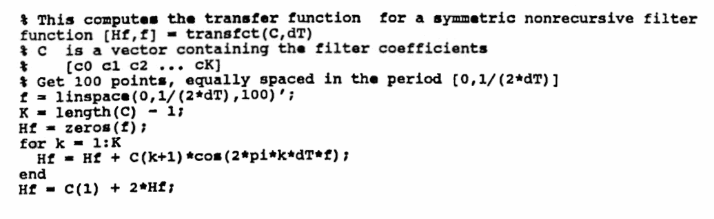 MATLAB code: transfct(C,dT)