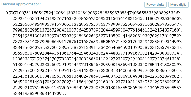 decimal expansion of 1/sqrt(2)