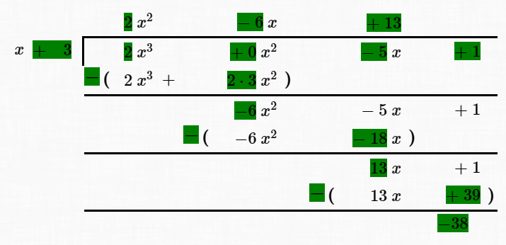 important numbers in a polynomial long division problem