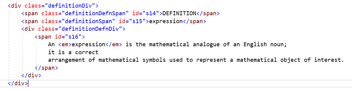 HTML for Definitions, Theorems, and such