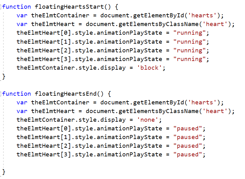 JavaScript function for mathematical cat with floating hearts