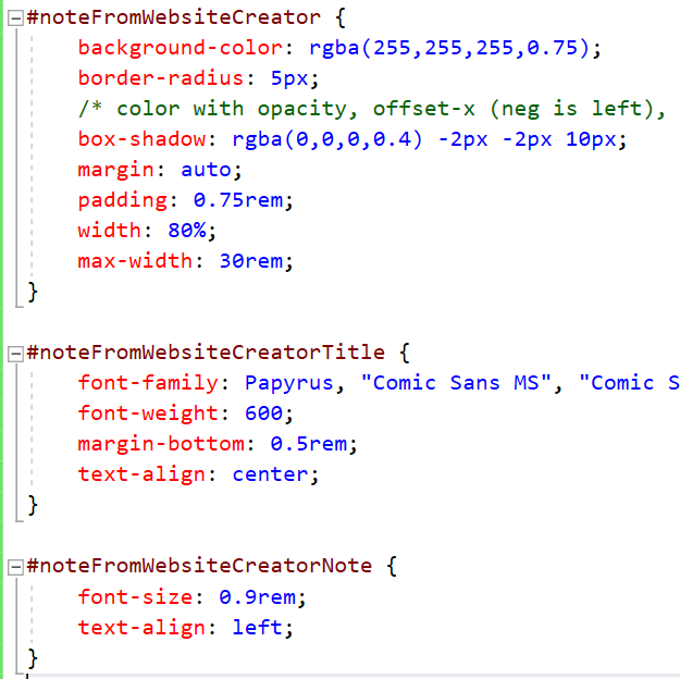 CSS style for embedded note from web creator