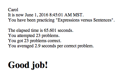 sample Algebra Pinball timing info