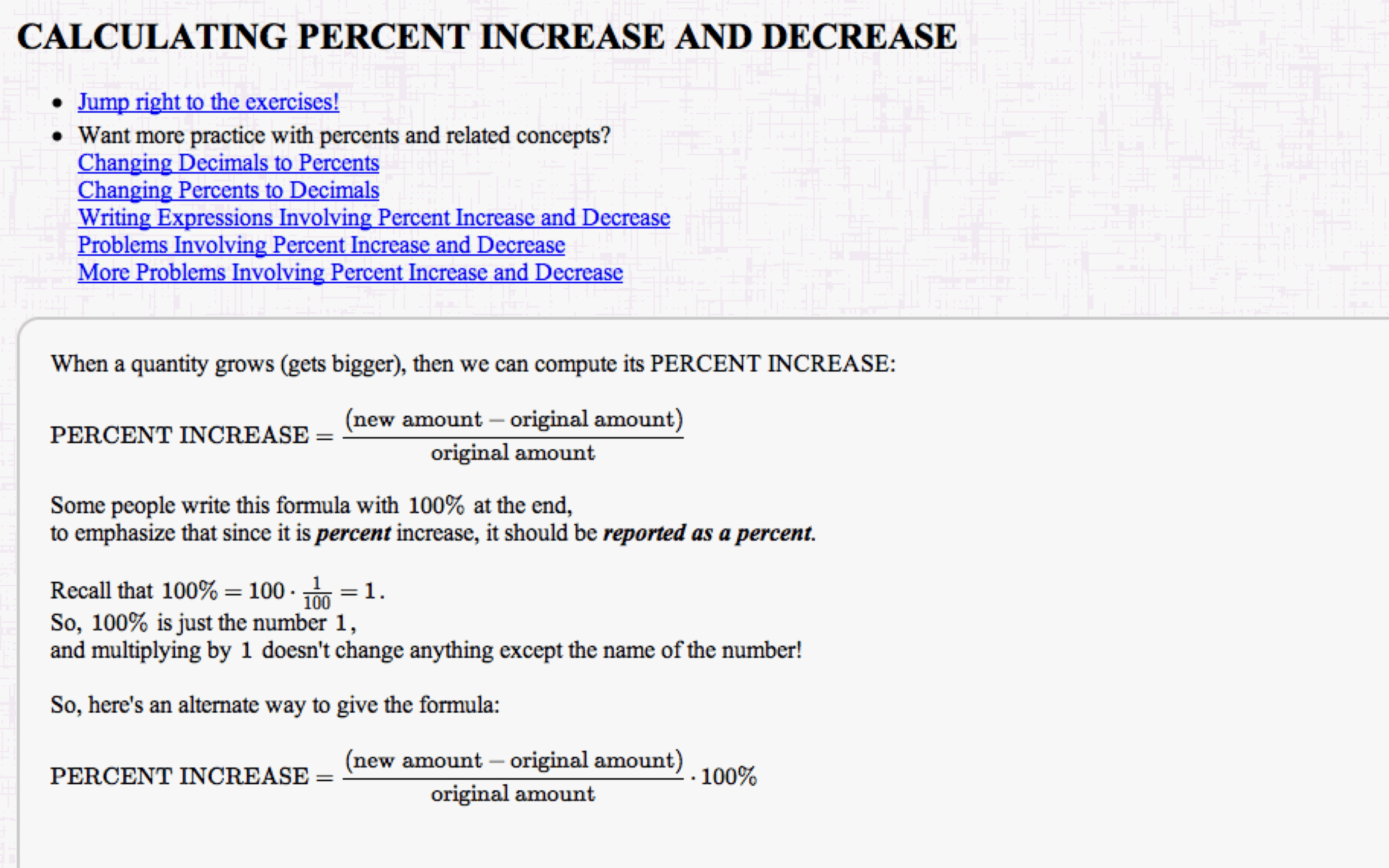 Calculating Percent Increase and Decrease