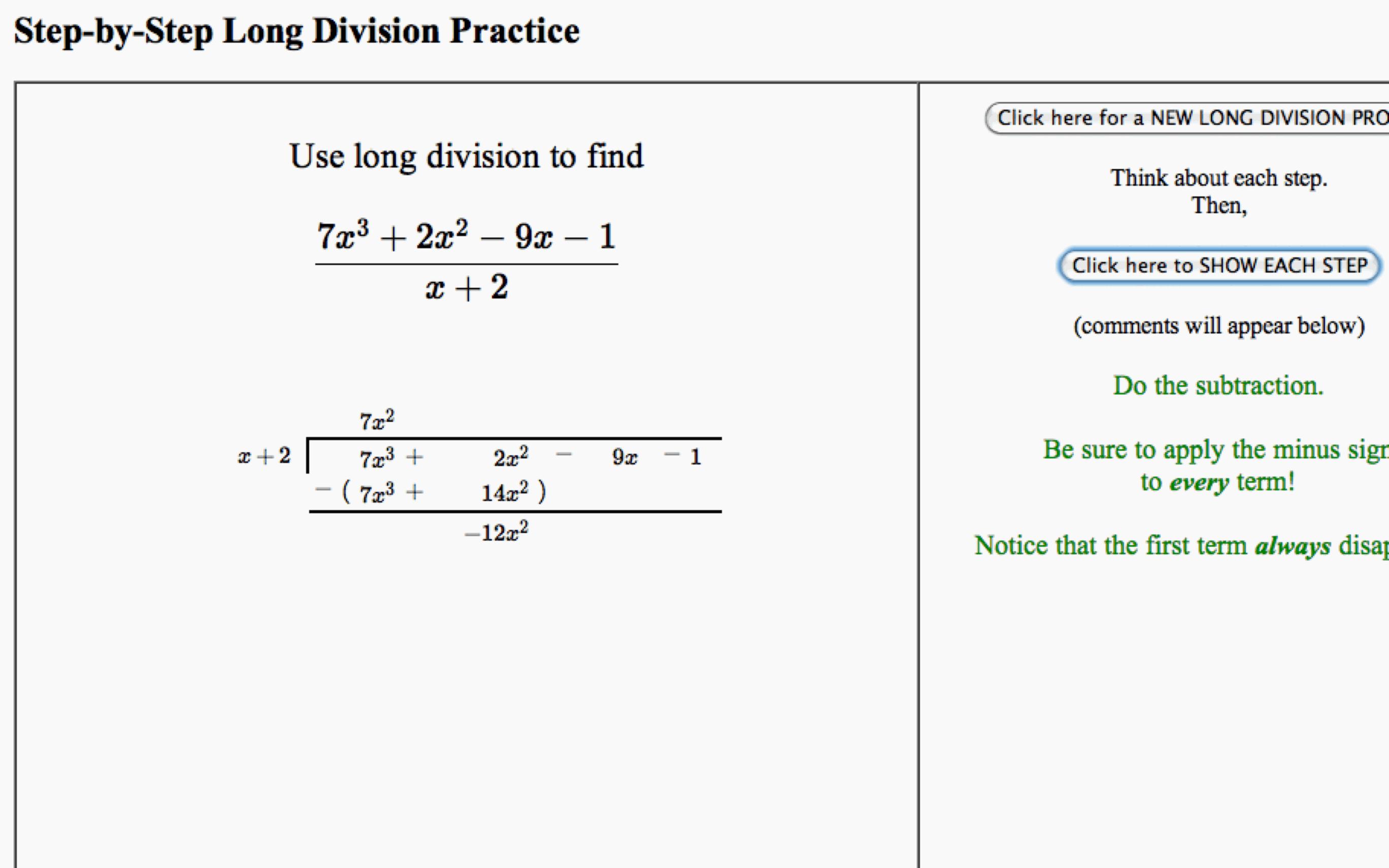 Long Division of Polynomials
